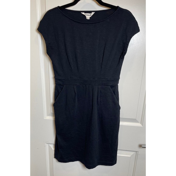 Boden Black Florrie Jersey Cap Sleeve Sheath Dress with pockets 6P Career Casual - Picture 3 of 10